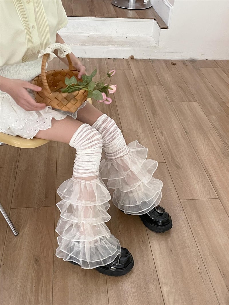 SherryDC Girl's Y2k Kawaii Leg Warmers Cute Lace Harajuku Leg Sleeves Gothic Lolita Long Slouch Socks for Women - Image 4